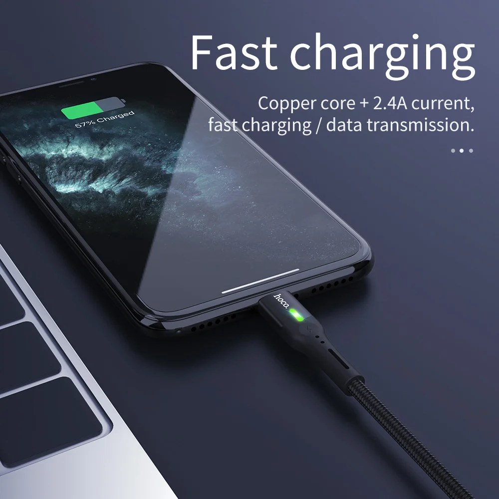 HOCO двойной индикатор зарядки данных USB кабель для Lightning iPhone 11 Pro Max X XS XR 8 7 iPad 2.4A