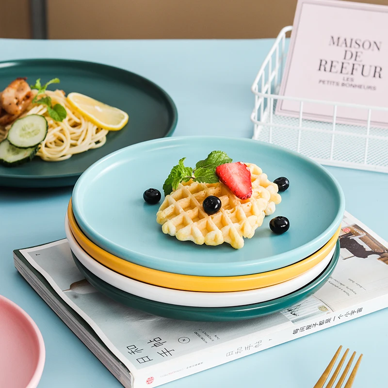 

LUOKING Керамическая тарелка в скандинавском стиле, тарелки для стейков, блюдо для салата, креативная посуда, однотонная тарелка для пиццы, дом...