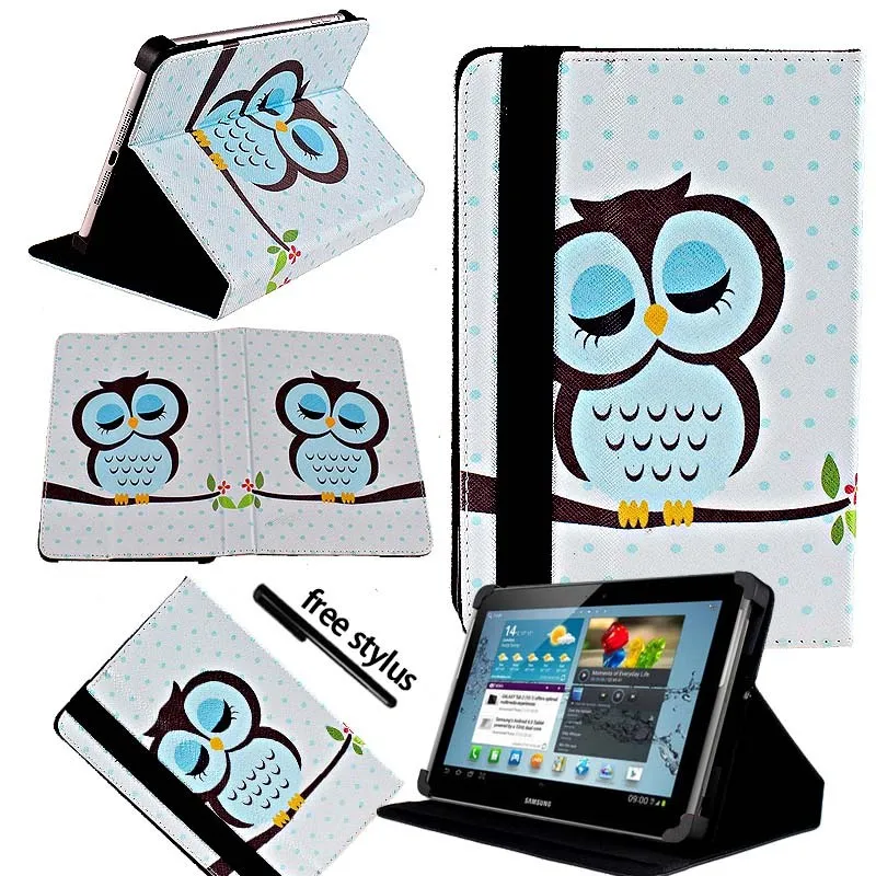 Sleeping Owl KK&LL для samsung Galaxy Tab p5100 10,1 дюймов-кожаный Смарт-планшет стенд Чехол-книжка+ Бесплатный стилус - Цвет: Sleeping Owl