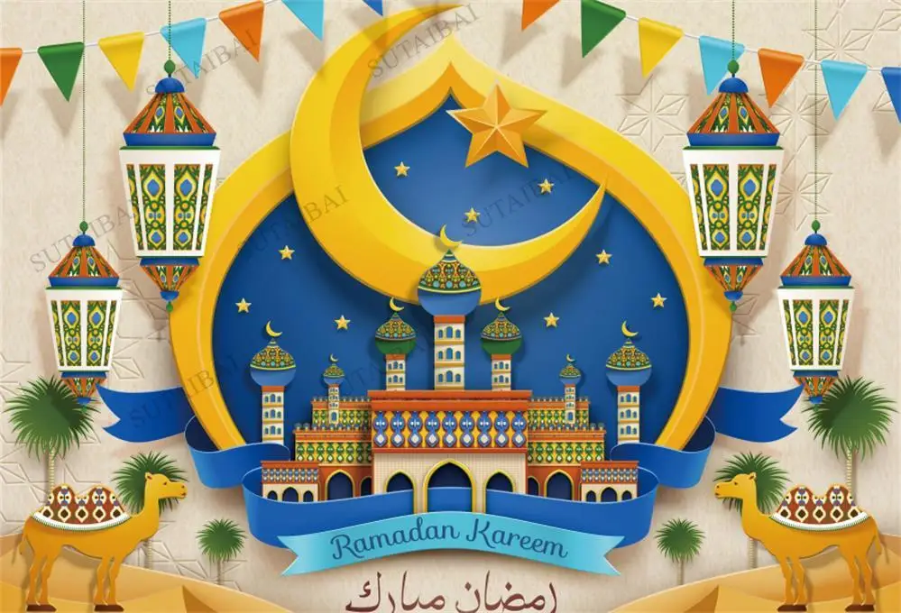 

Mosque Ramadan Festivals Photo Backdrops Kareem Mubarak Moon Camel Party Poster Baby Photographic Backgrounds Photocall