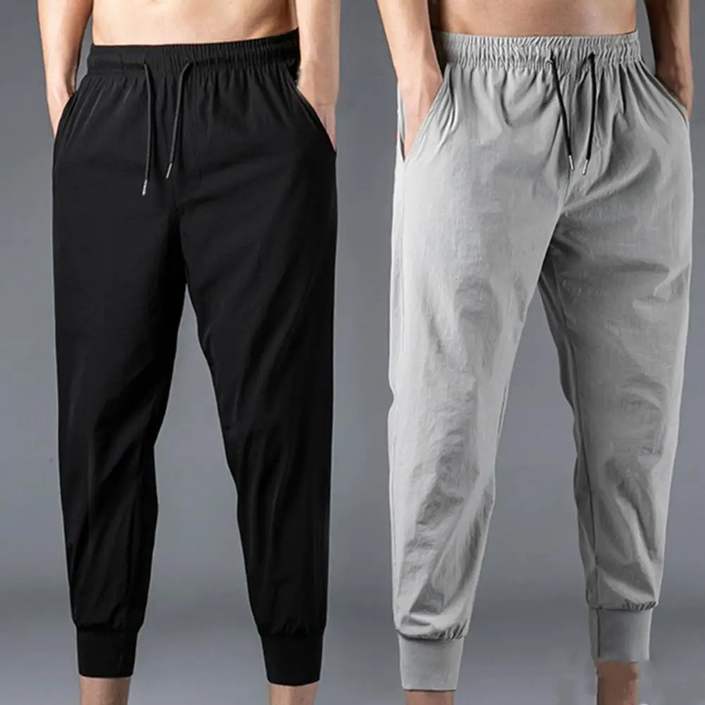 

Men's Hip Hop Casual Pants Lightweight Summer Solid Cotton Harem Trousers Elastic Waist Ankle-Length Man's Pants Plus Size M-4XL