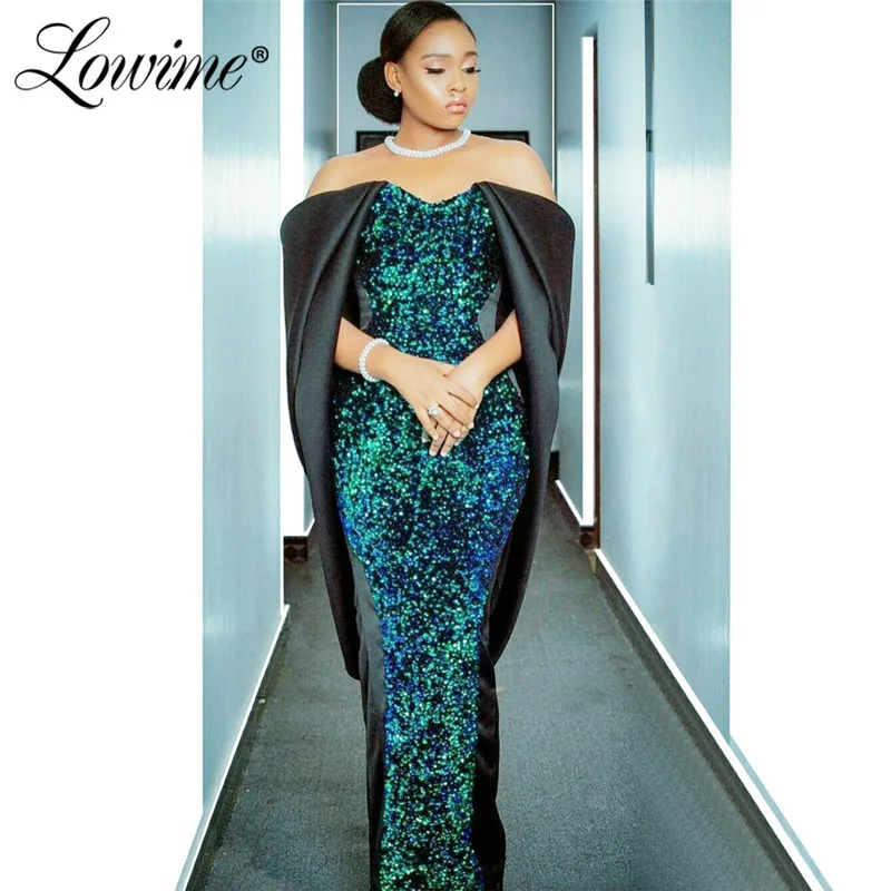 Платья атласные вечерние платья зеленого цвета с блестками в африканском стиле