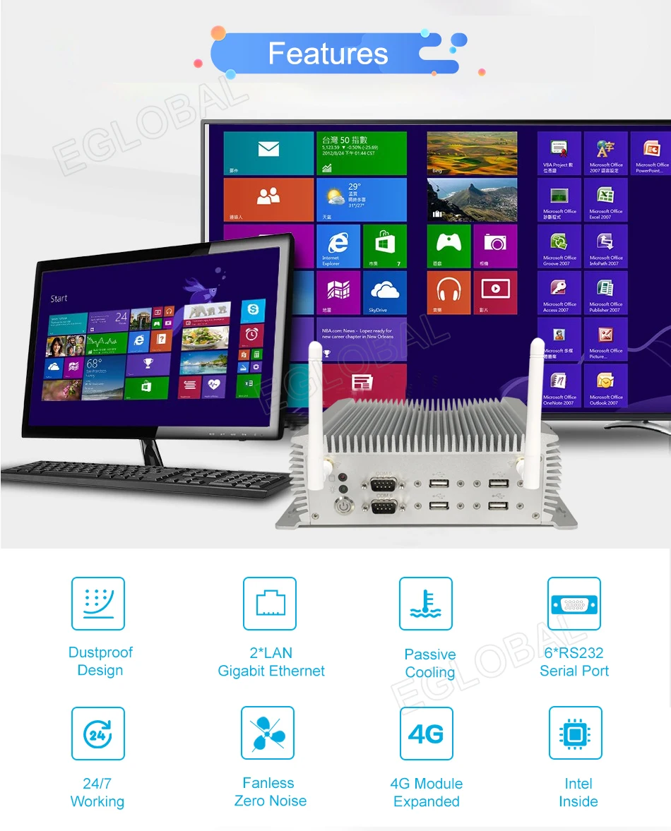 Eglobal модель G1-4200U безвентиляторный мини-ПК Intel Core i5 4200U с двойной Lan шесть COM Barebone мини настольный компьютер 4 к HTPC Вай-Фай HDMI 300 м