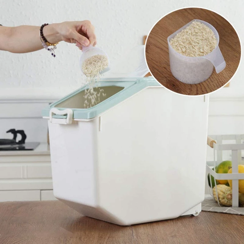 

Rice Storage Container Airtight Food Container with Sealed Cereal Grain Organizer with Wheels for Kitchen