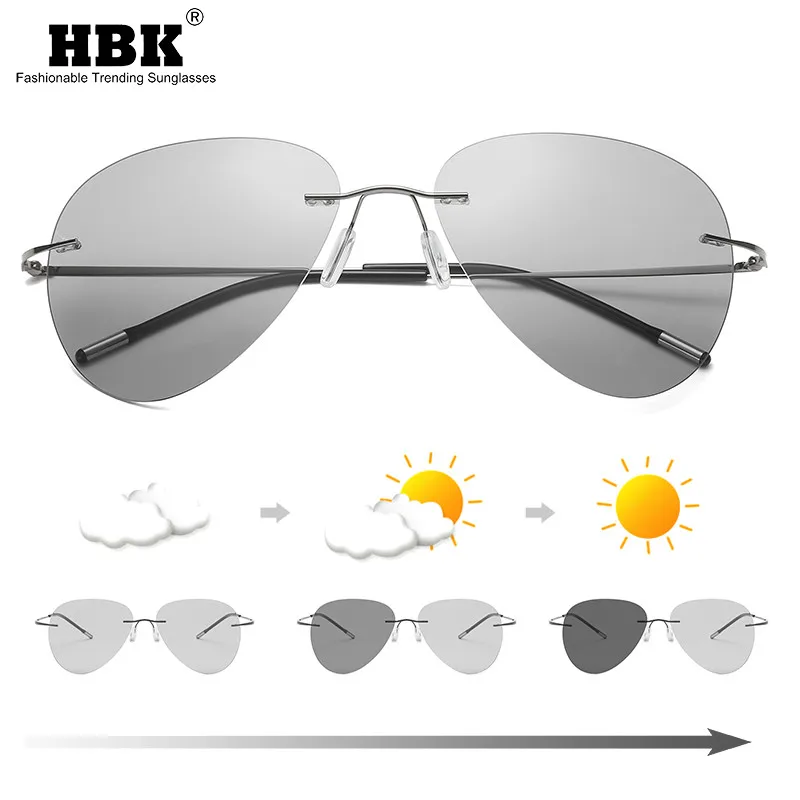 Мужские фотохромные солнцезащитные очки без оправы из титана поляризационные