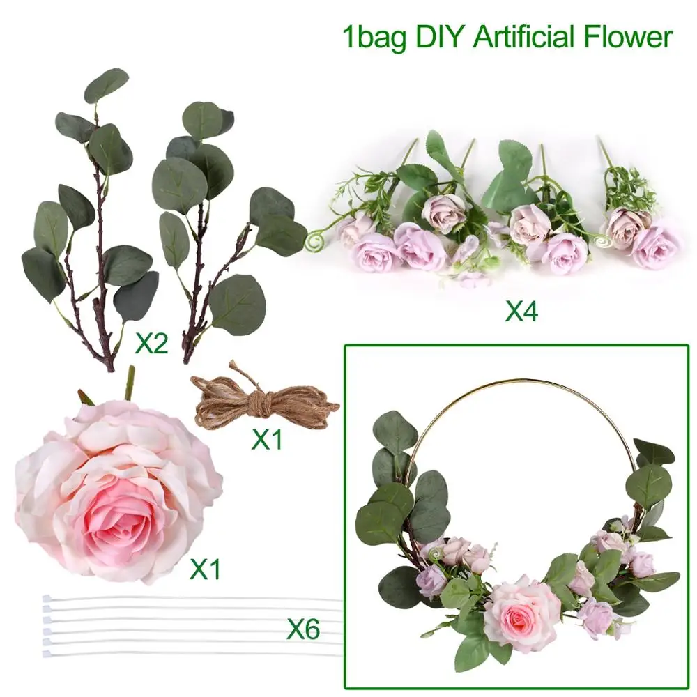 Artificial flower 01 FENGRISE DIY Металлический Венок, гирлянда, украшение для свадьбы, невесты, цветы, Ловец снов, обруч, декор для свадьбы, Свадебный декор - Цвет: Artificial flower 01