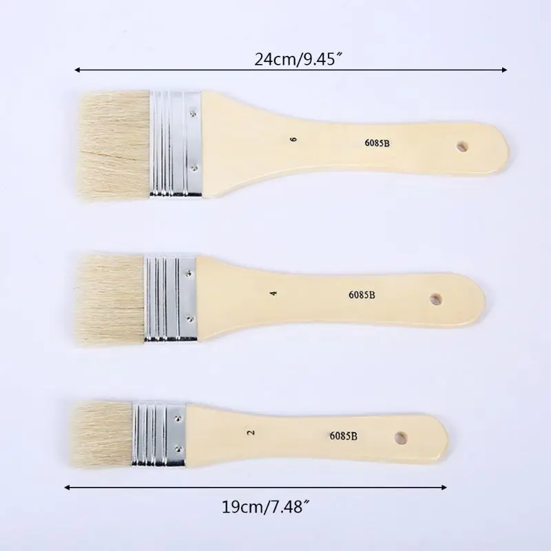 

3Pcs/Set Oil Painting Brush Different Size Bristle Hair Wooden Handle Kids Student Art Supplies