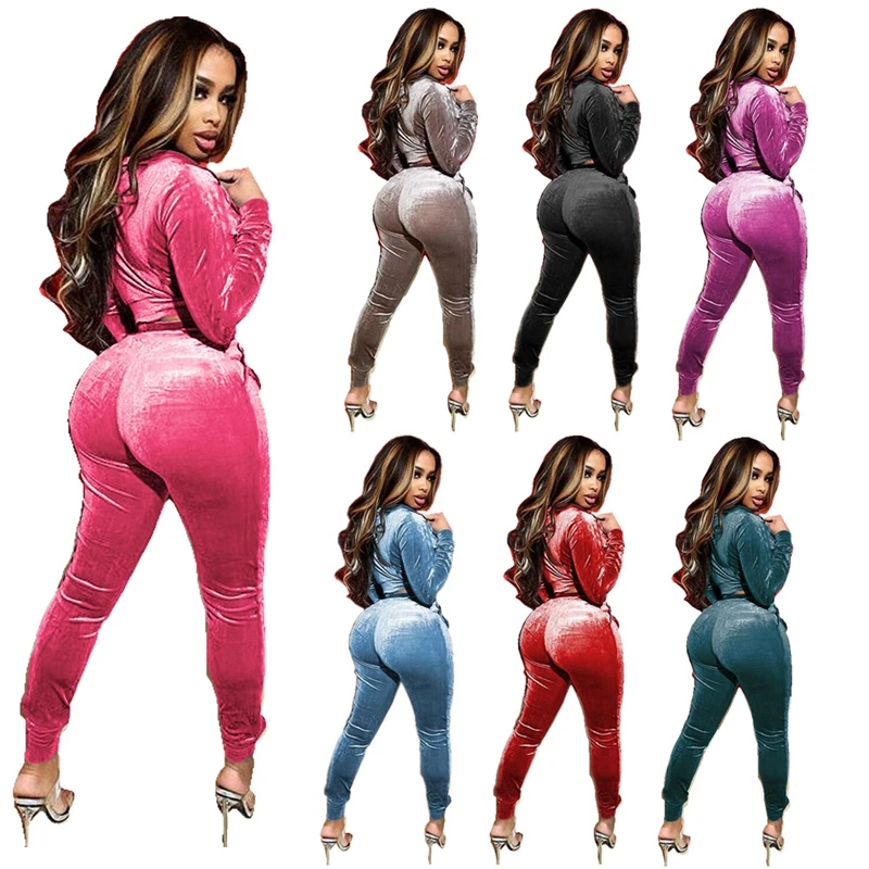 

ZOOEFFBB Festival Velour Two Piece Set Hoodies Long Sleeve Crop Top and Pants Fall Outfits for Women Clothes Velvet Lounge Wear