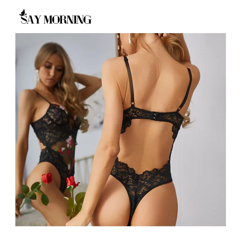Женское Кружевное боди SAY MORNING прозрачное вышитое нижнее белье с открытой спиной
