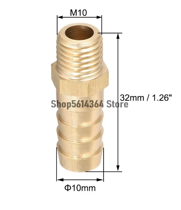 

Brass Fitting Connector Metric M10x1.25 Male to Barb Hose ID 10mm