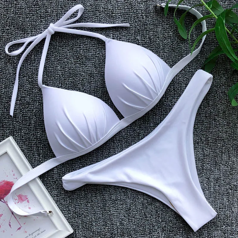 Женский купальный костюм бикини 2020 комплект с пуш-ап черные купальные костюмы