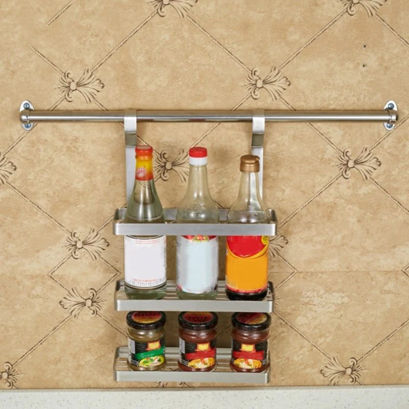 Три Слои Нержавеющая сталь висящая стойка для специй настенный Кухня Ванная