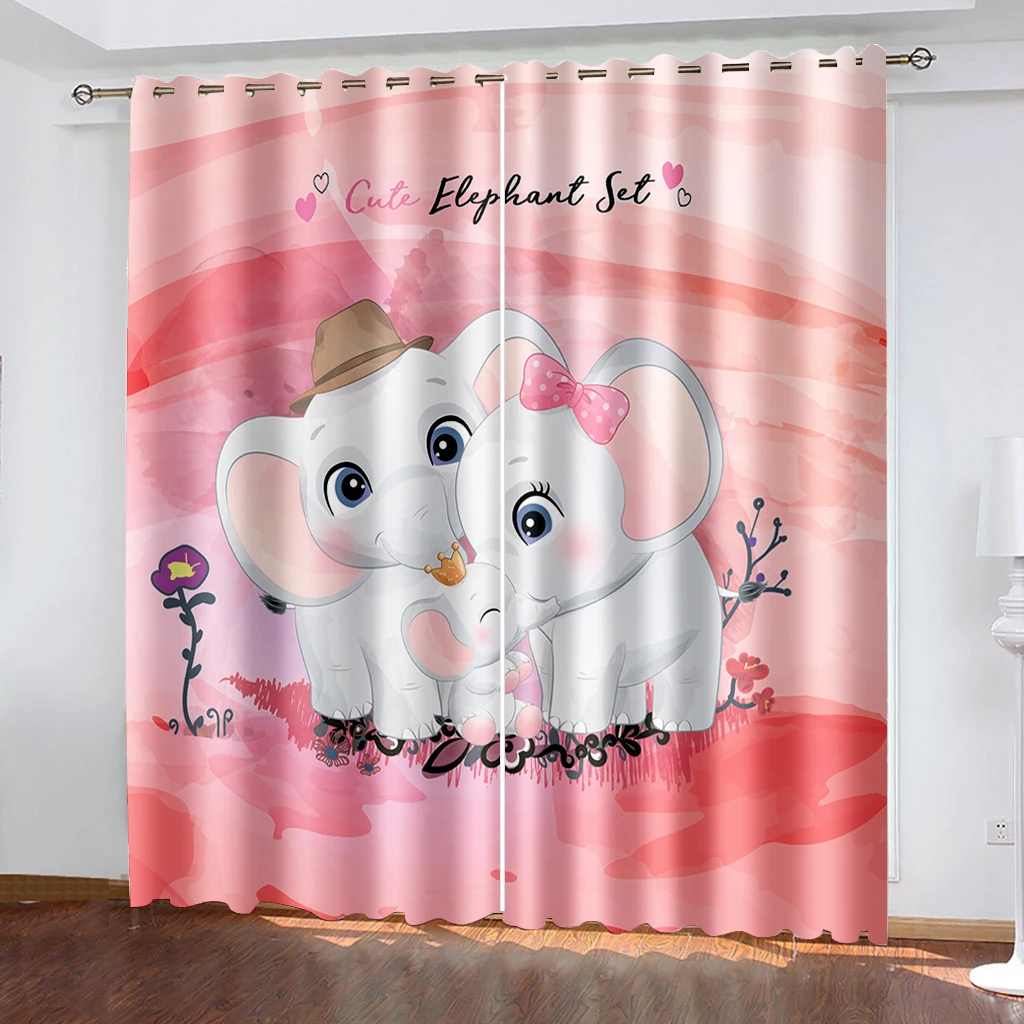 

Cartoon Elephant Blackout Curtains Kids Bedthroom Window Curtains Living Room Polyester Drapes Decor カーテン Cortinas Para La Sala