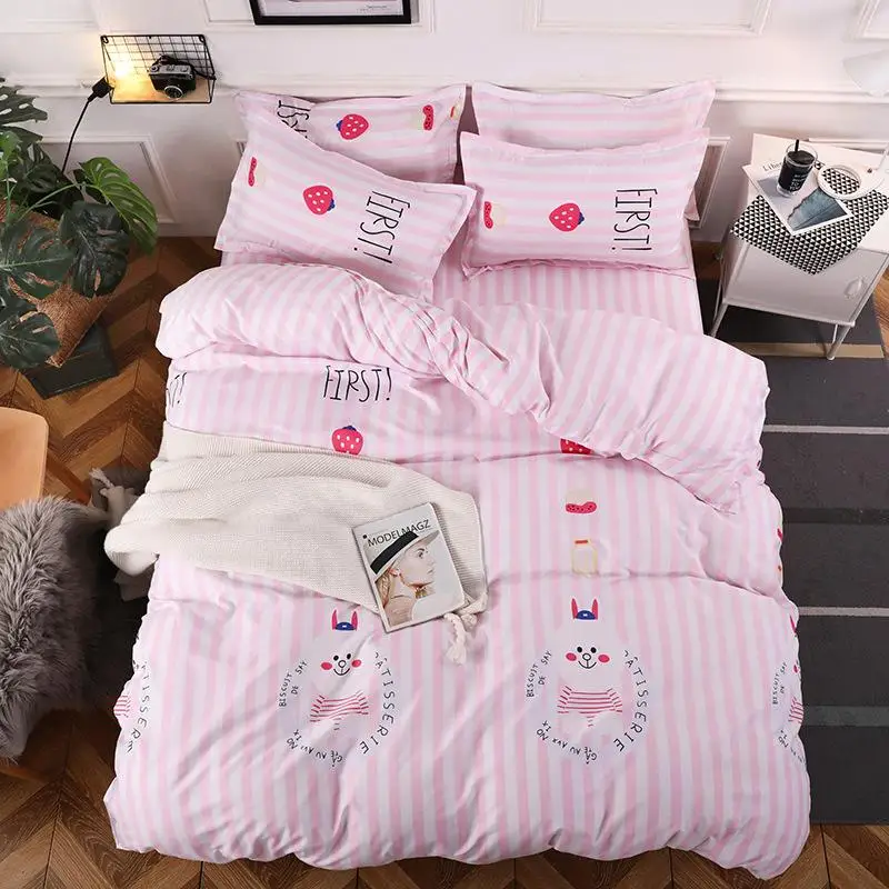 

50Nordic style stripe bed linens blue lemon bedding set fruit duvet cover bed sheet quilt cover gift for kids girls queen size