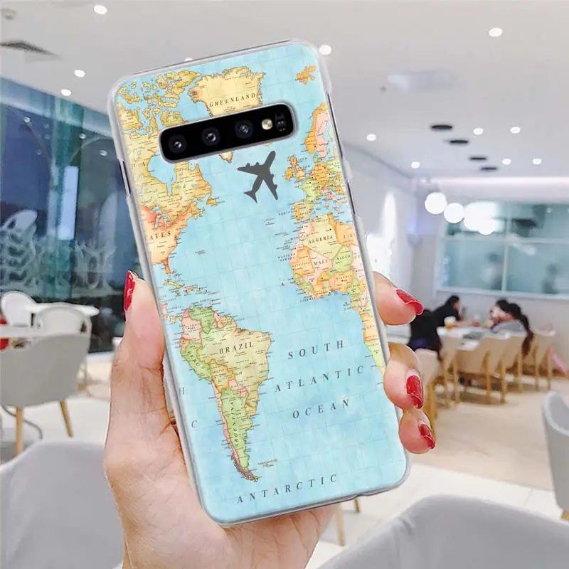 Карта мира самолет Дорожный Чехол для телефона для samsung Galaxy S10 S10e S8 S9 Plus Note 10 Plus 9 8 S6 S7 Edge Твердый Чехол