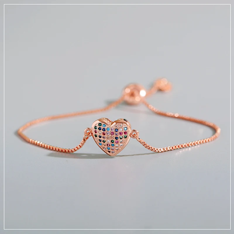 

Hot Sell Cubic Zircon Mini Heart Charm Bracelets For Women Adjustable Chain Bracelet Lovers Wedding Jewelry Pulseiras Feminina