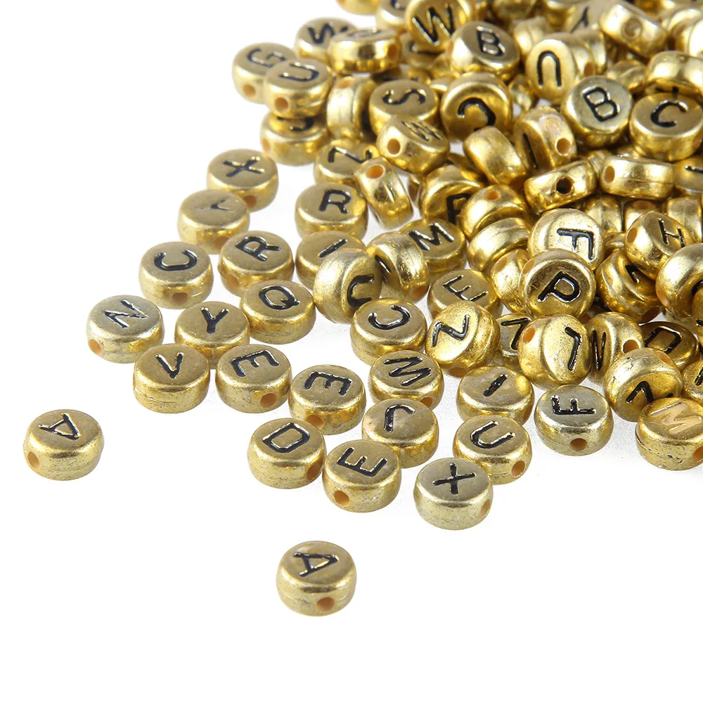 

100pcs Acrylic Round Letter Spacer Beads 7mm Golden Loose Beads Round Alphabet Letter Beads for DIY Jewelry Making Crafts Charms