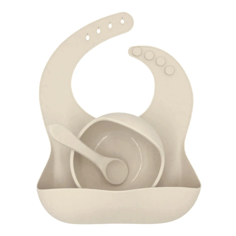 

3Pcs Baby Tableware Set Newborn Bibs+Dinner Plate+Spoon Set Waterproof Food Grade Silicone Feeding Saliva Towel Teething