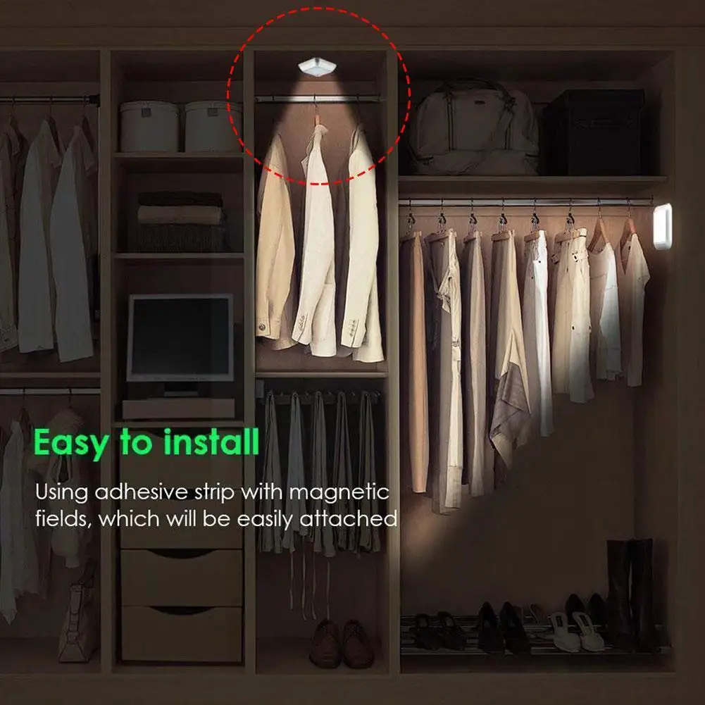 

Square LED Light Wireless Detector Light Wall Lamp Motion Battery PIR Auto Lighting Sensor Closet Infrared Power Light On/O R4W6