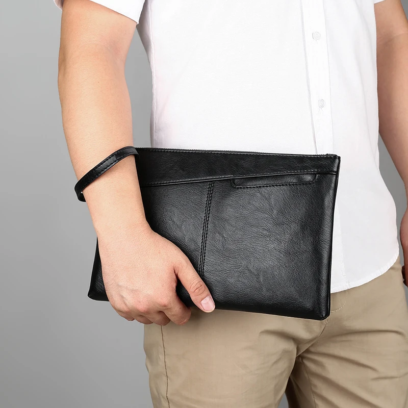 Новинка 2022, модная кожаная мужская сумка-клатч, брендовая сумка из искусственной кожи, классическая черная вместительная сумка-конверт