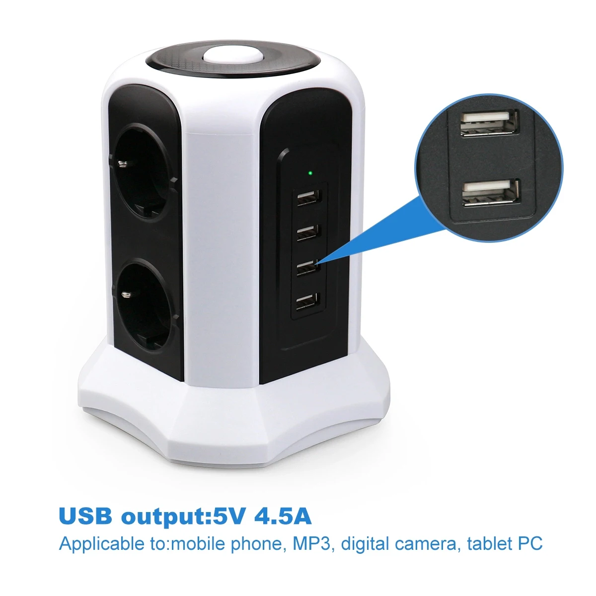 Tower power Strip Вертикальная Защита от перенапряжения 6 выходов ЕС розетка с usb-переключателем защита от перегрузки 2 м удлинитель