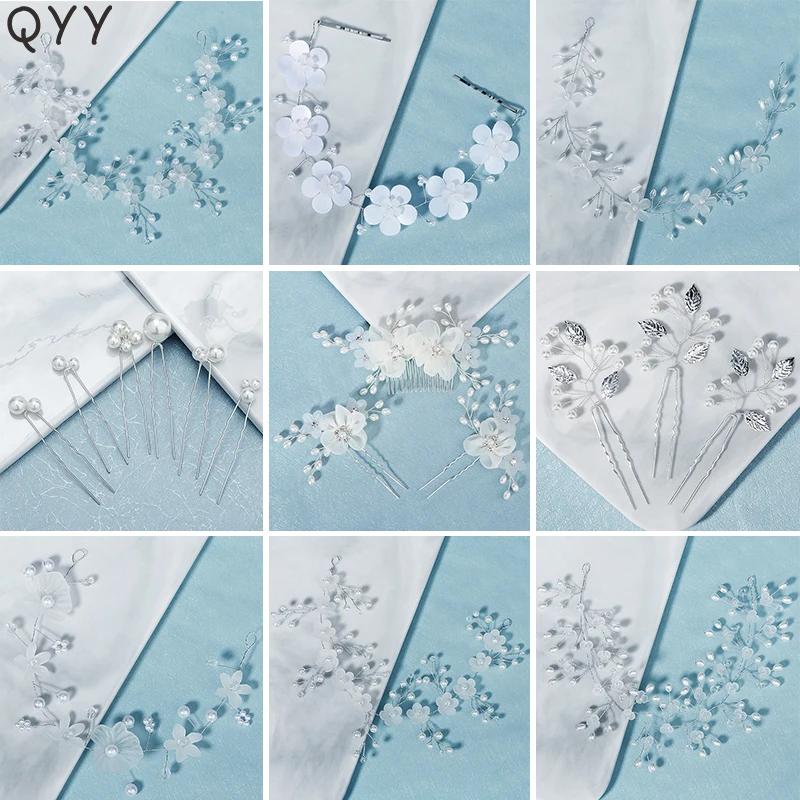 Женские ободки с жемчугом QYY Серебристые свадебные аксессуары для волос вечерние