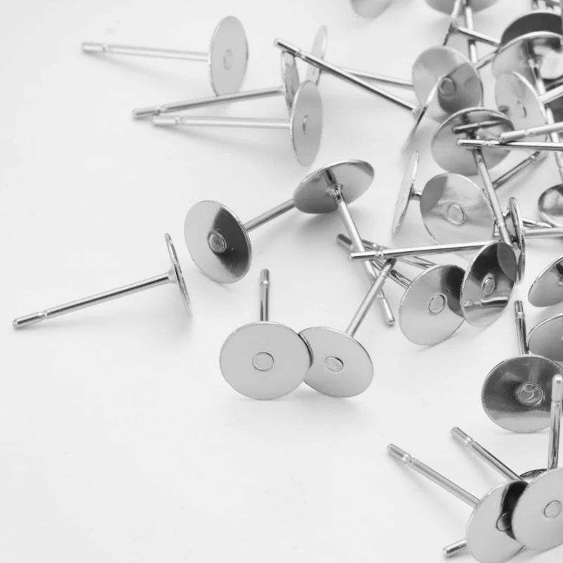 100 шт./компл. из нержавеющей стали серьги-гвоздики 3/4/5/6/8/10/12 мм Пустые Кабошоны