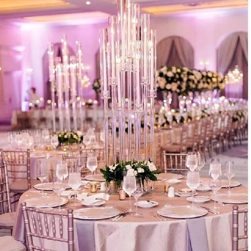

New wedding centerpiece tall acrylic tubes candle holders crystal hurricane candelabra for table stand with lampshade