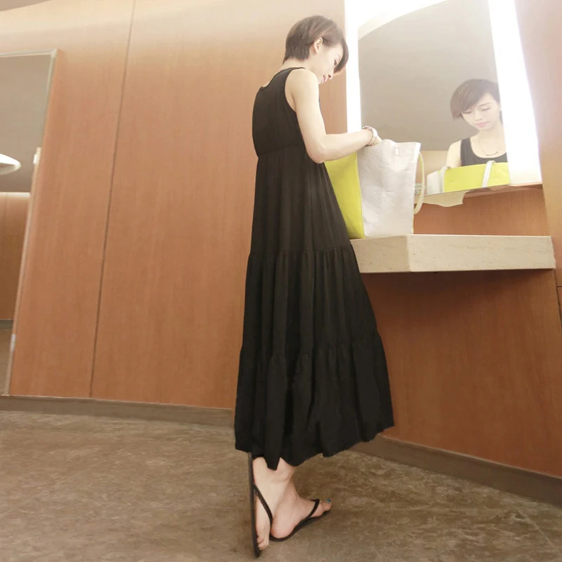 Весна 2020 женское длинное платье на бретелях из модала свободное повседневное