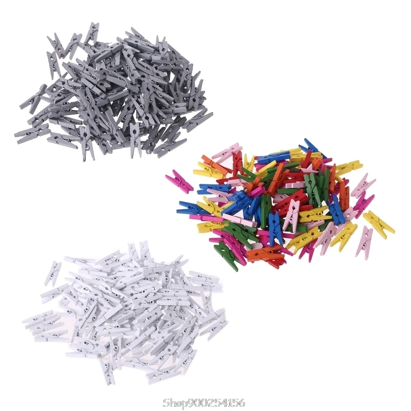 

100Pcs Small Size 25mm Mini Natural Wooden Clips for Photo Paper Pegs Clothespin Craft Decoration D04 20 Dropship
