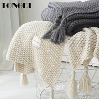 tongdi soft warm fashionable lace fringed knitting wool blanket luxury pretty gift for girl all season handmade sleeping bag