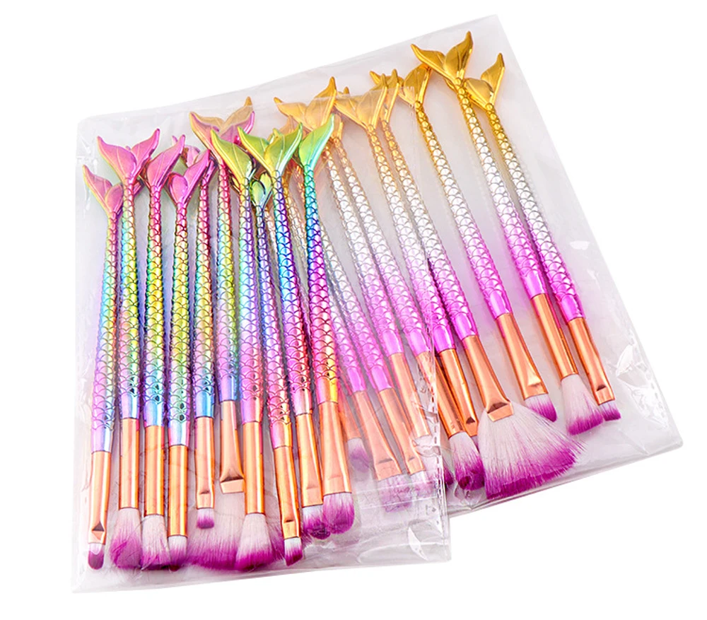 10 шт. набор кистей для макияжа русалки 1 сумка Косметическая пудра теней век кисть