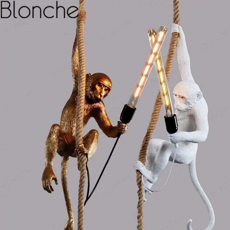 Черная белая Золотая лампа в форме обезьяны подвесной светильник из смолы для