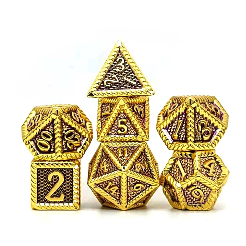 

7Pcs/Set Multi-faceted Number Color Metal Dice with Box Party Family DIY Games Engraving Educational Toys Accessaries