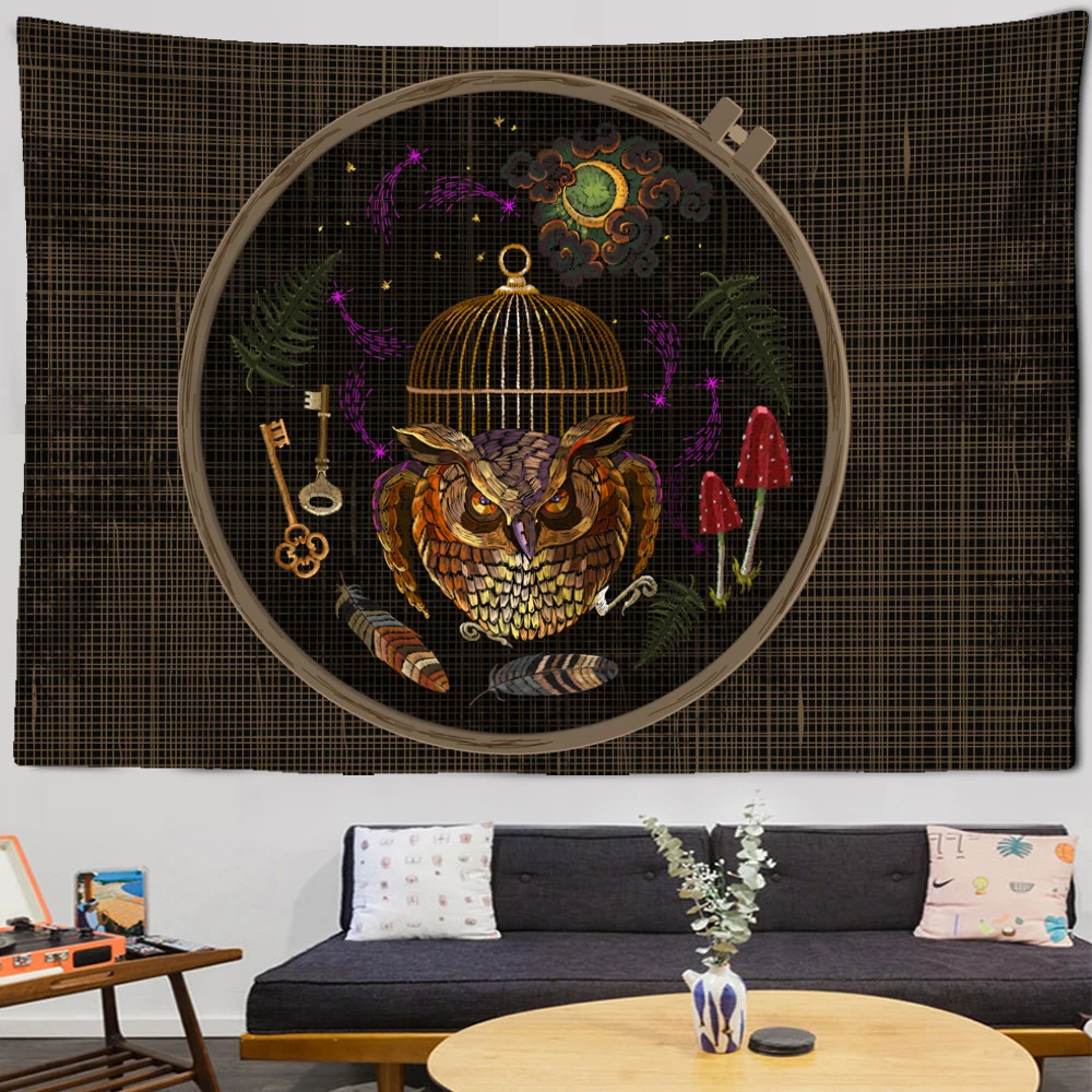 Гобелен с изображением грибов совы природный богемный фон украшение для стен