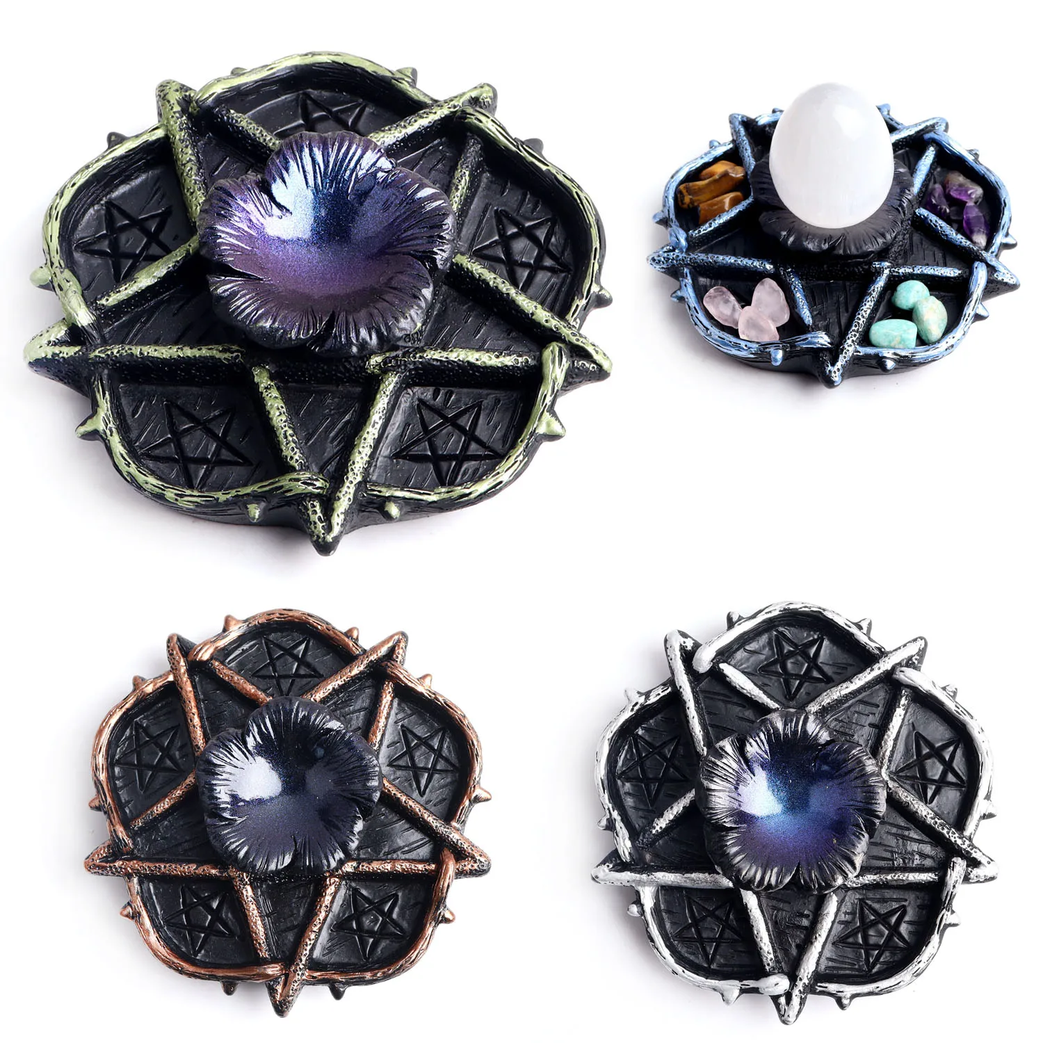 

1pc resin pedestal carved flower star Metallic crystal ball base holder ornament nordic craft Accessories collection home decor