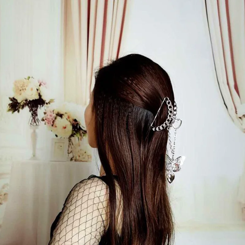 

2021 New Korea Vintage Butterfly Pendant Hairpin For Women Egirl Party Accessories Jewelry Long Tassel Hollpw Butterfly Hairpin