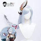 Shenhe парик для косплея Genshin Impact Cosplay hhsiu synthetic синтетический парик из волокон синий белый цвет косички длинные волосы + Бесплатный парик