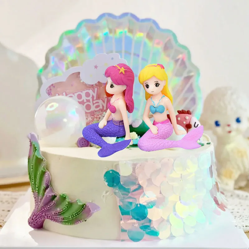 

1pc Mermaid Cake Topper Cute Mermaid Miniature Figurines Birthday Cake Decorations Girls Birthday Party Supplies Cake Decorating