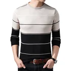 Мужской полосатый свитер TFETTERS, мужской облегающий свитер с круглым вырезом, Мужской трикотажный пуловер, модный свитер на весну и осень