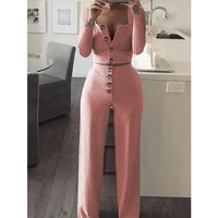 fashion suits for woman slim female fall clothing set women two piece outfits long sleeve button shirts high waist wide leg pant