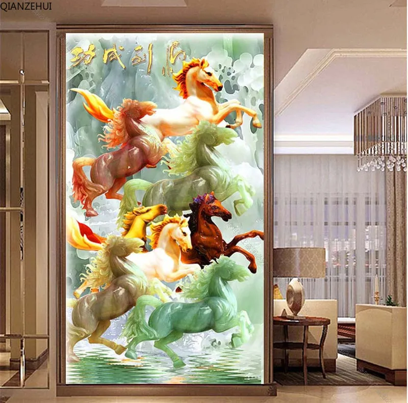 QIANZEHUI алмазная 5D Вышивка сделай сам круглая Алмазная вышивка с лошадью для