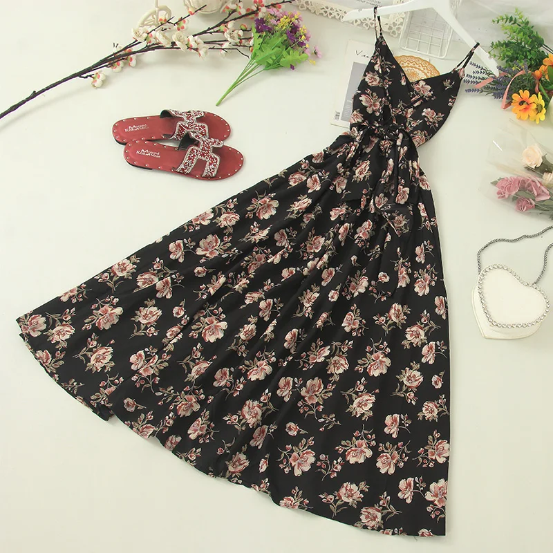 Женское длинное пляжное платье Fitaylor шифоновое макси на тонких бретельках с