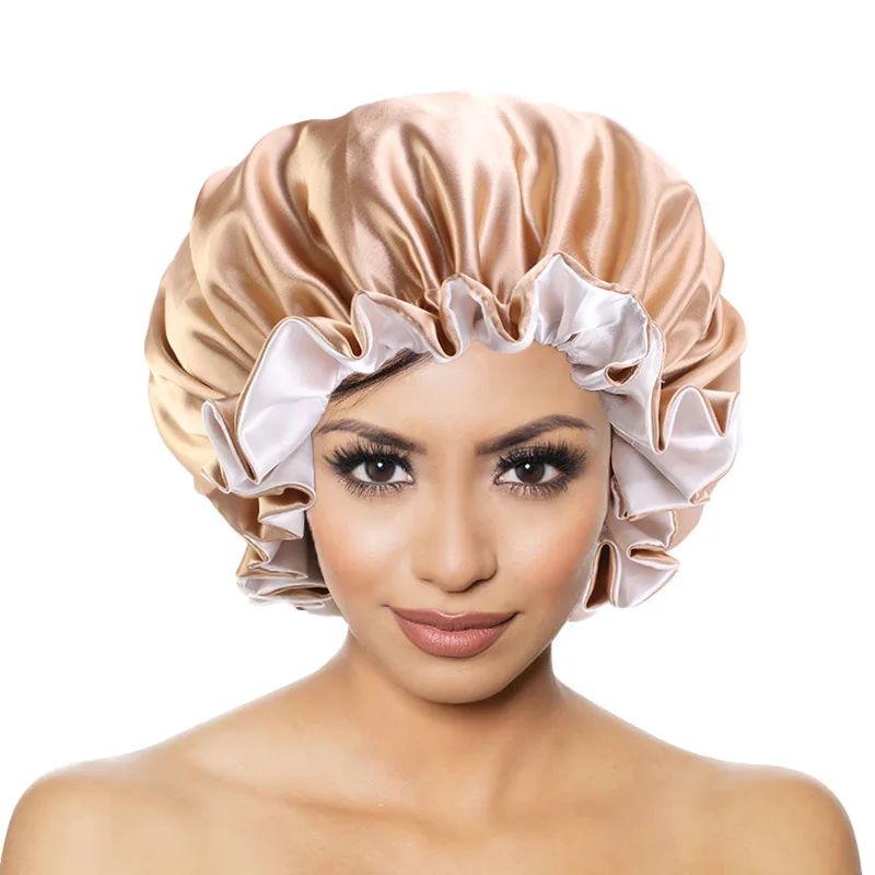

Women Hat Sleeping Leisure Time Indoor Or Outdoor Large Color Cap Stretch Wide Brim Bonnet Female Hijabs Girls Satin Nightcap