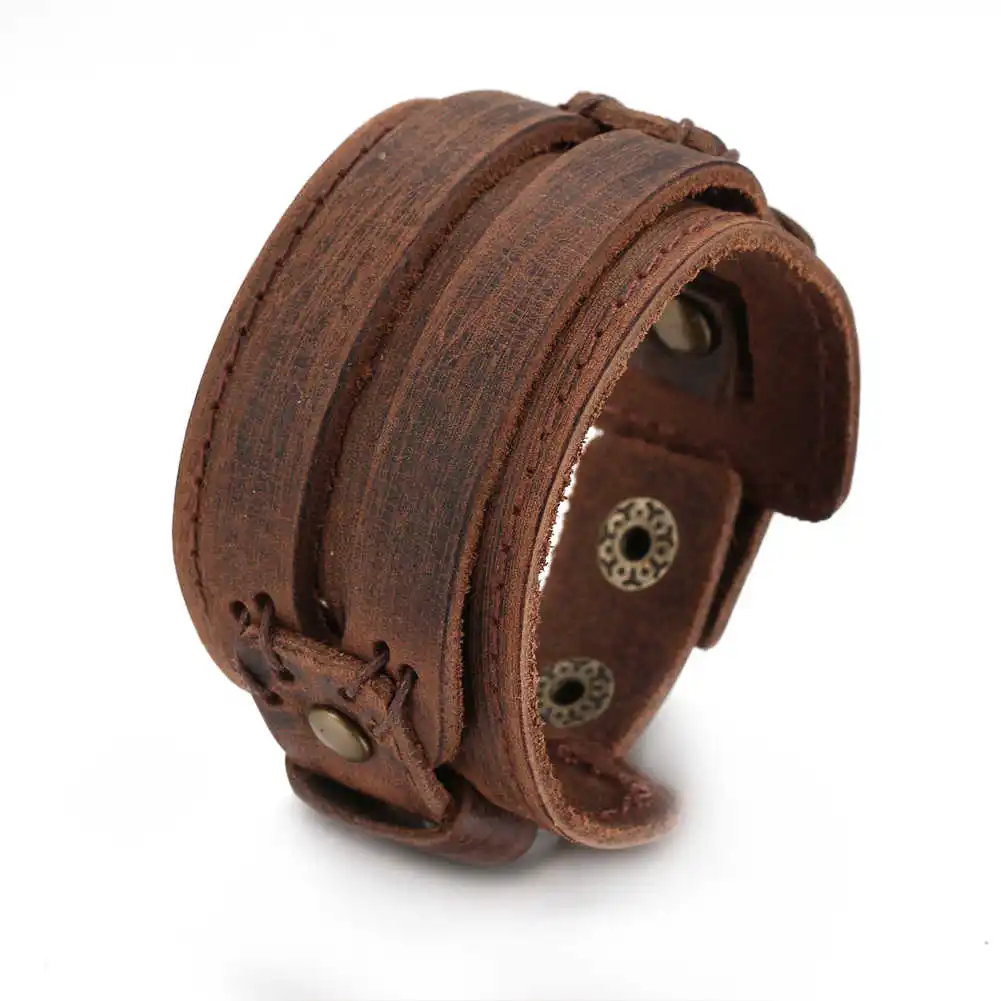 

2021 Fashion Jewelry Vintage Handmade Weave Wide Leather Bracelet Men Charm Cuff Genuine Leather Bracelet Pulsera Hombre