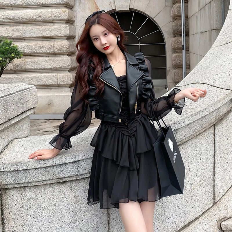 

COIGARSAM Women One Piece Korea Dress Autumn 2021 New 3 Jia3 Firm Dresses Traf Robe Vestidos