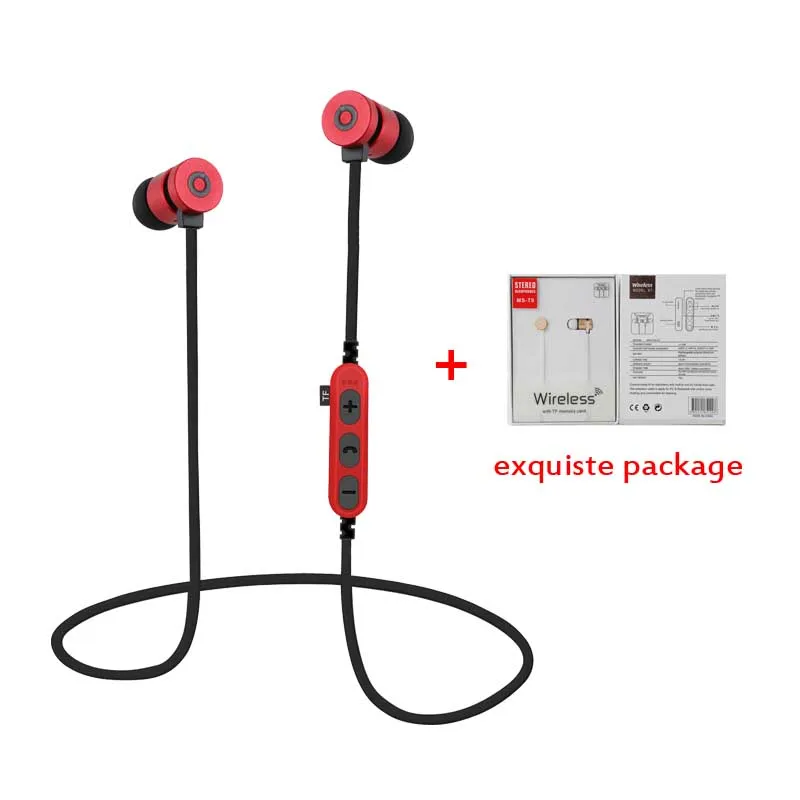 Новейшие Магнитные спортивные наушники BON CREATION T9, Bluetooth наушники, беспроводная гарнитура для бега, поддержка TF/SD карт для телефонов - Цвет: Red with package