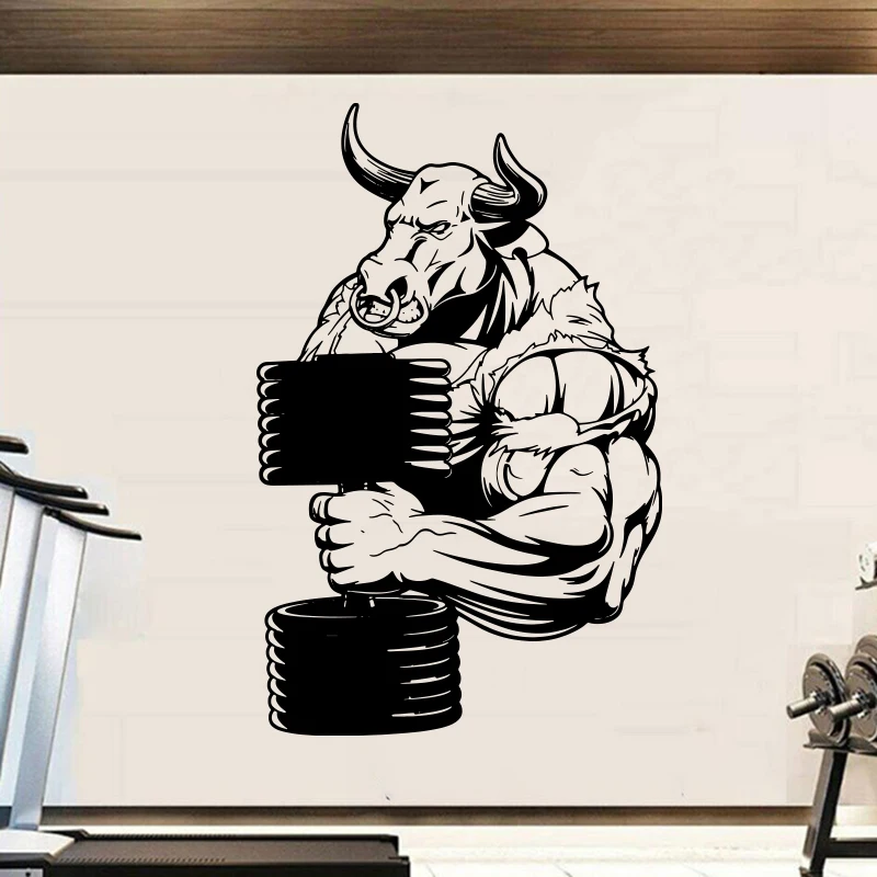 Angry Bull гантели тренажерный зал настенный знак-наклейка бык животное фермерский
