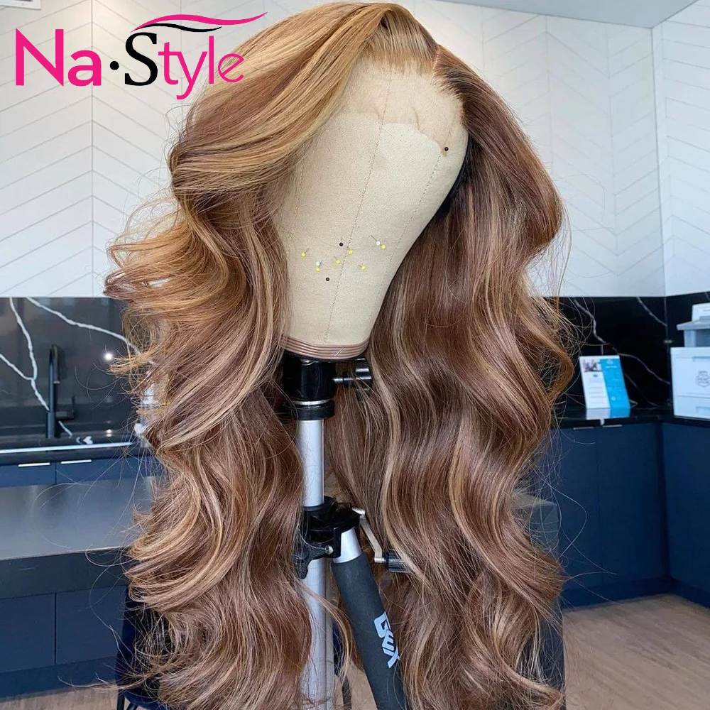 

Highlight Honey Blonde Wig 13x4 Transparent Lace Frontal Wig Human Hair Brazilian Hair Pre Plucked Bleached Knots Wigs Colored