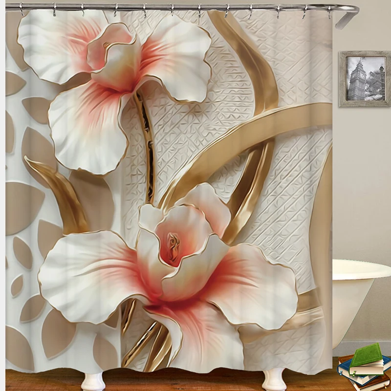 

Занавеска для душа с цветами, водонепроницаемая занавеска для ванной из полиэстера, декоративная занавеска для ванной